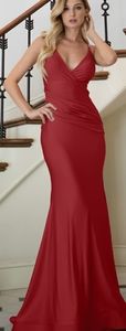 COPY - BEIGE OR RED FITTED EVENING DRESS..